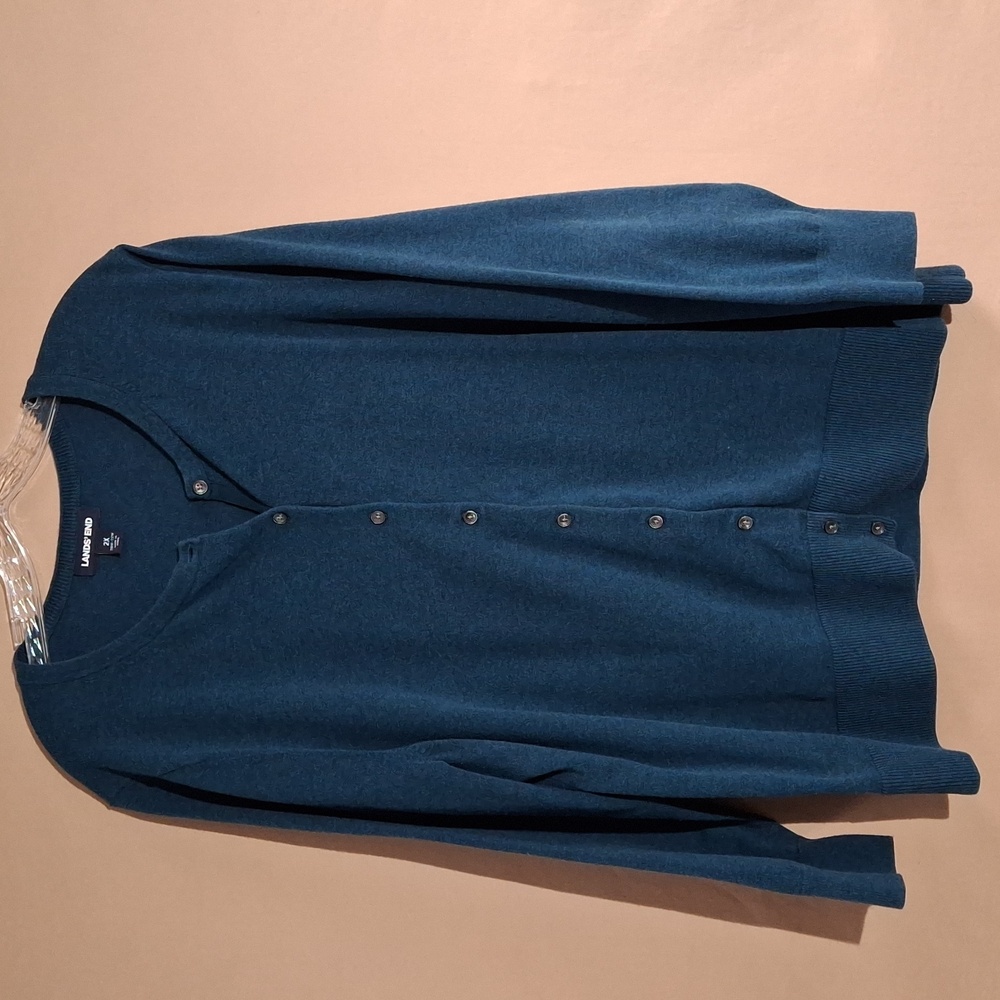 Lands' End Cardigan Sweater Deep Sea Navy 2X 20W-22W